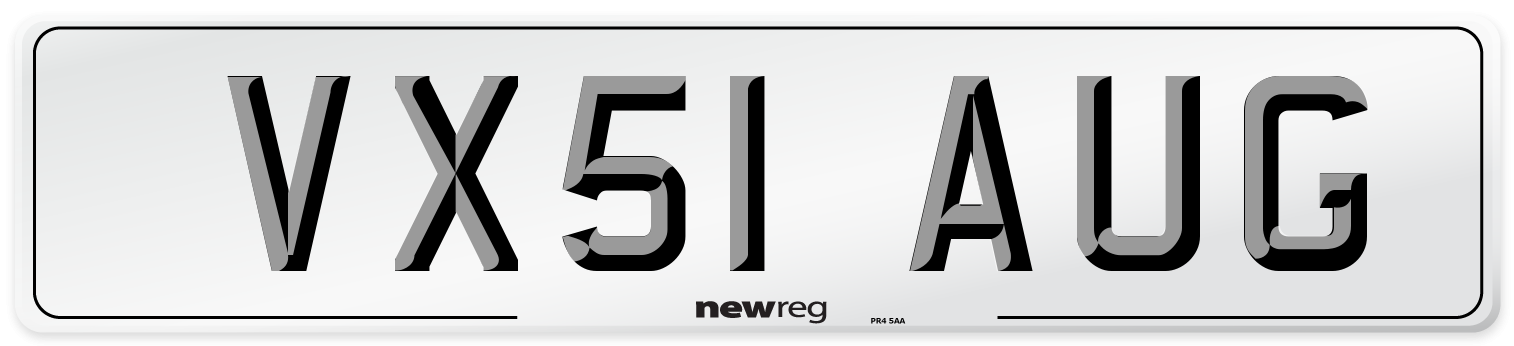 VX51 AUG Number Plate from New Reg